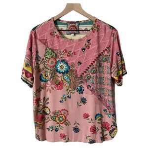 Johnny Was Floral Abstract Print Blouse in Pink Size Medium